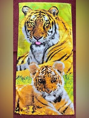 Mama Tiger and Cub Beach Towel
